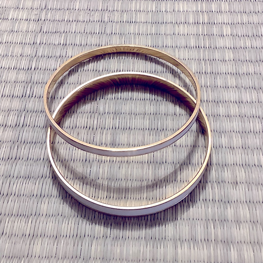Monet Bracelet Lot Of 2 Gold Tone White Enamel Bangle Vintage Signed Stackable